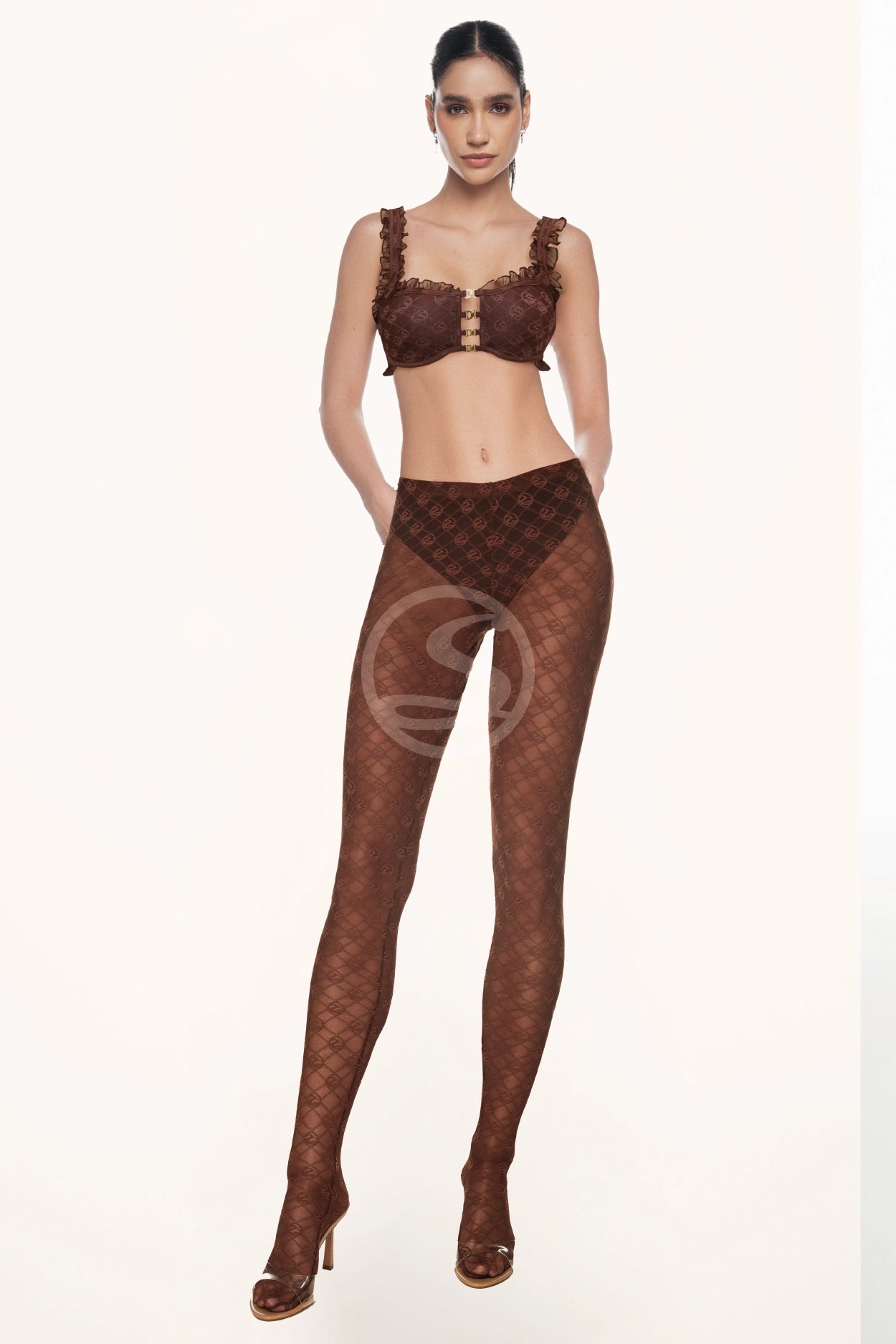 Set Bralette Fuego y Media Onda Logomania Marron