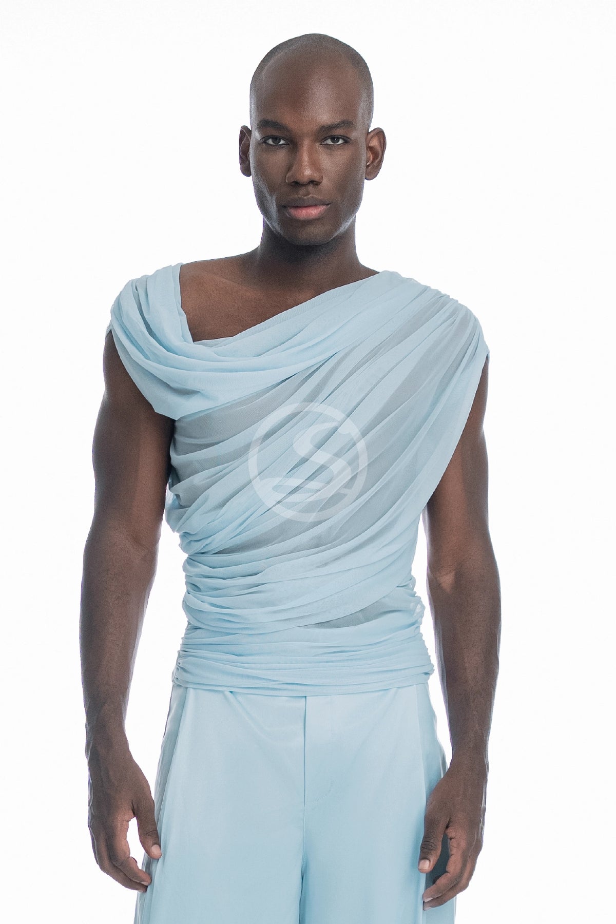 Mesh Drapeado Nadir Azul Cristal Men Santísimas Ref. S - 723