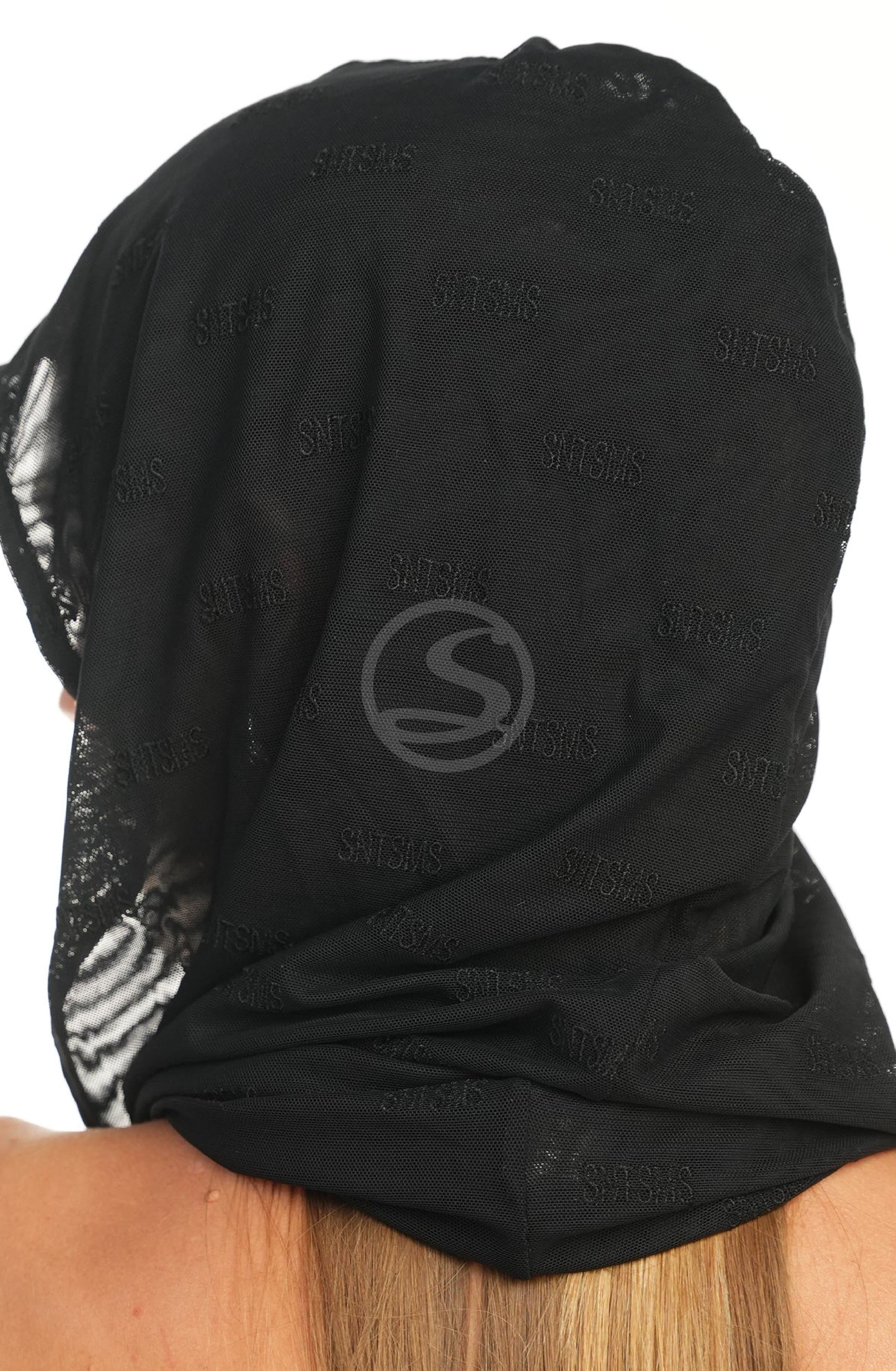 Turbante Oasis Negro Malla Bordada Santísimas Ref. S-566